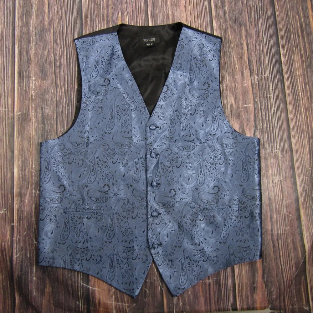 Puccini Suit Vest Mens S Blue Paisley Jacquard Formal Waistcoat Wedding 00177